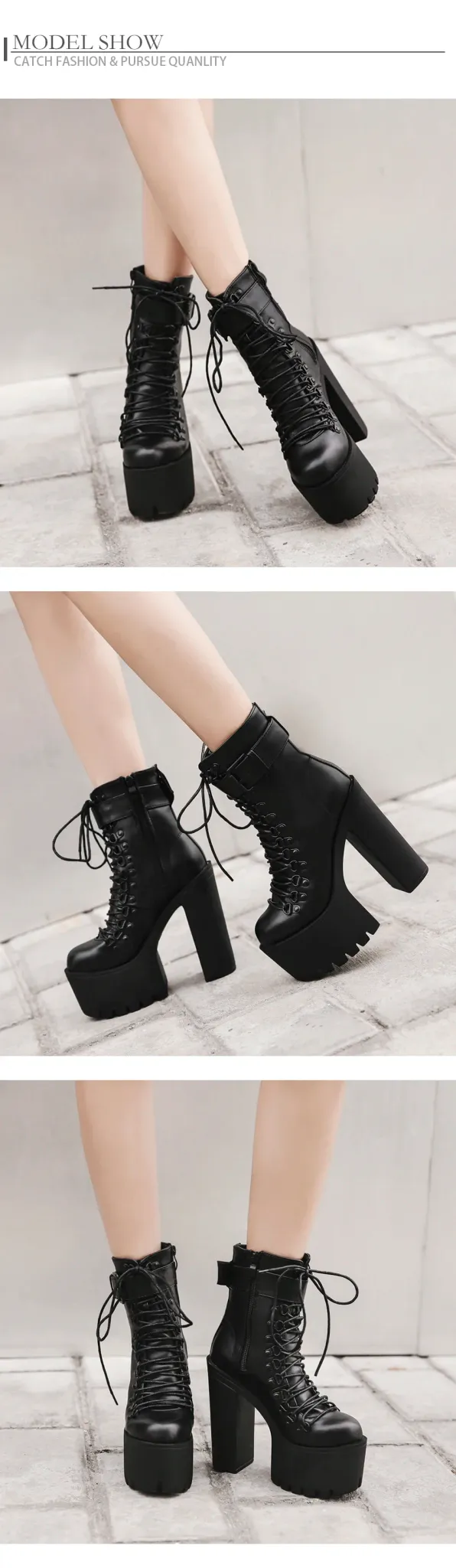 Bottines punk à plateforme et talon carré pour femme