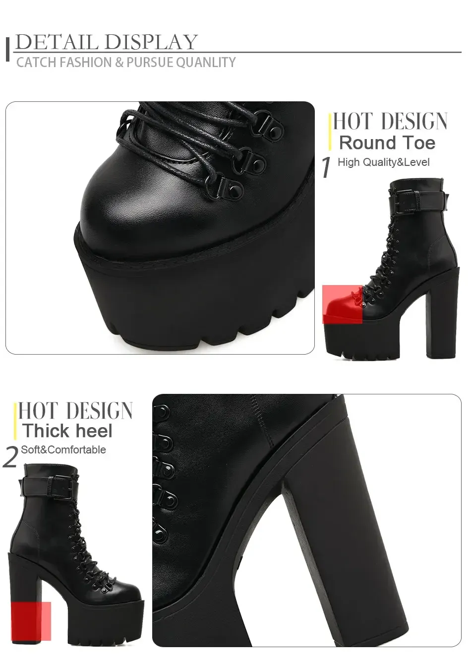 Bottines punk à plateforme et talon carré pour femme