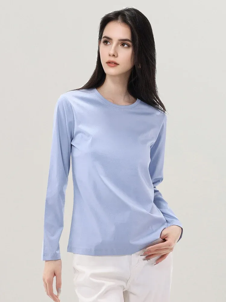 T-shirt manches longues en maille soie-coton pour femme