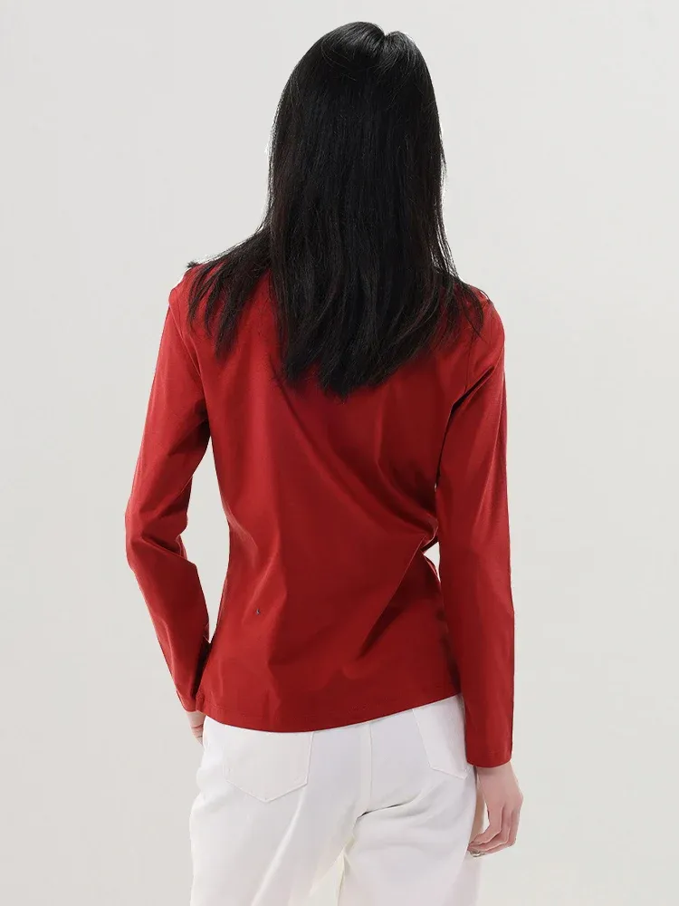 T-shirt manches longues en maille soie-coton pour femme