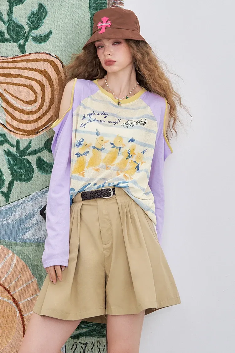 T-shirt manches longues ample ELFSACK à imprimé lettre pour l’été