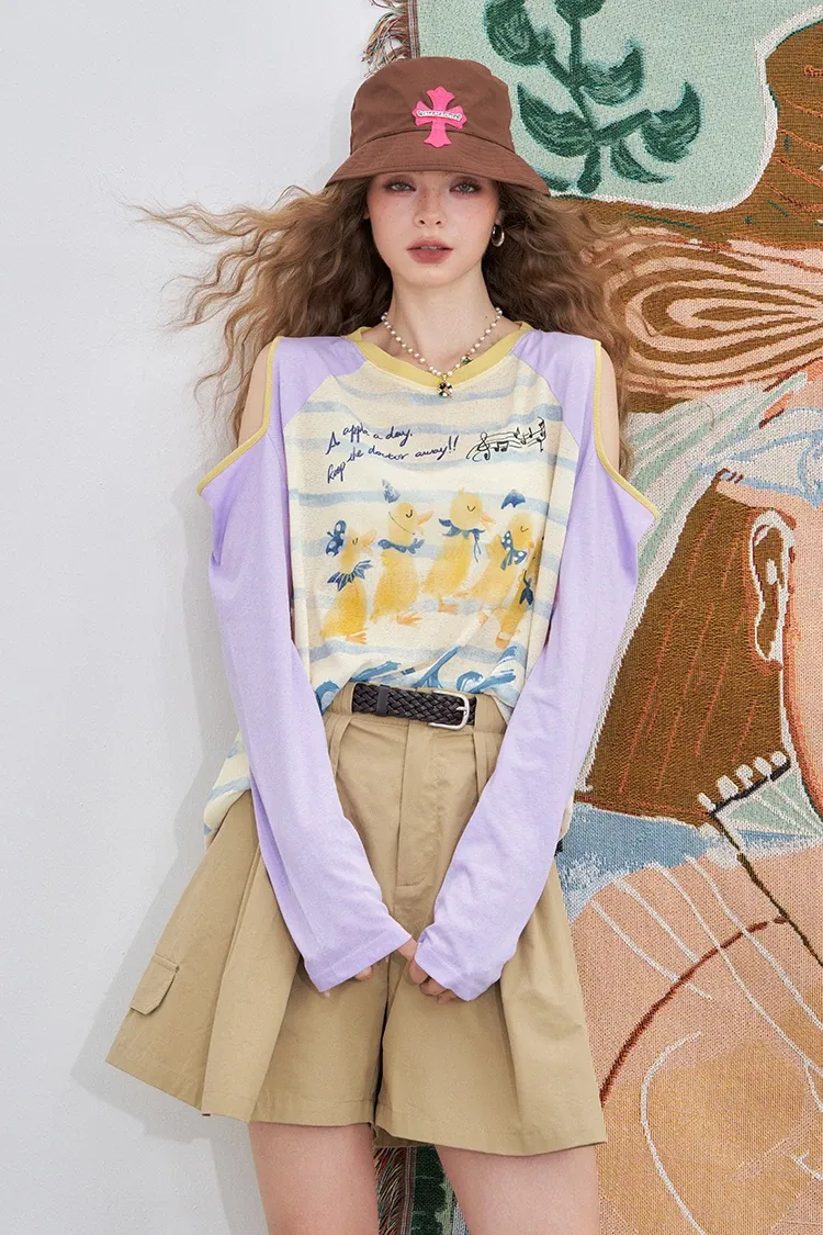 T-shirt manches longues ample ELFSACK à imprimé lettre pour l’été