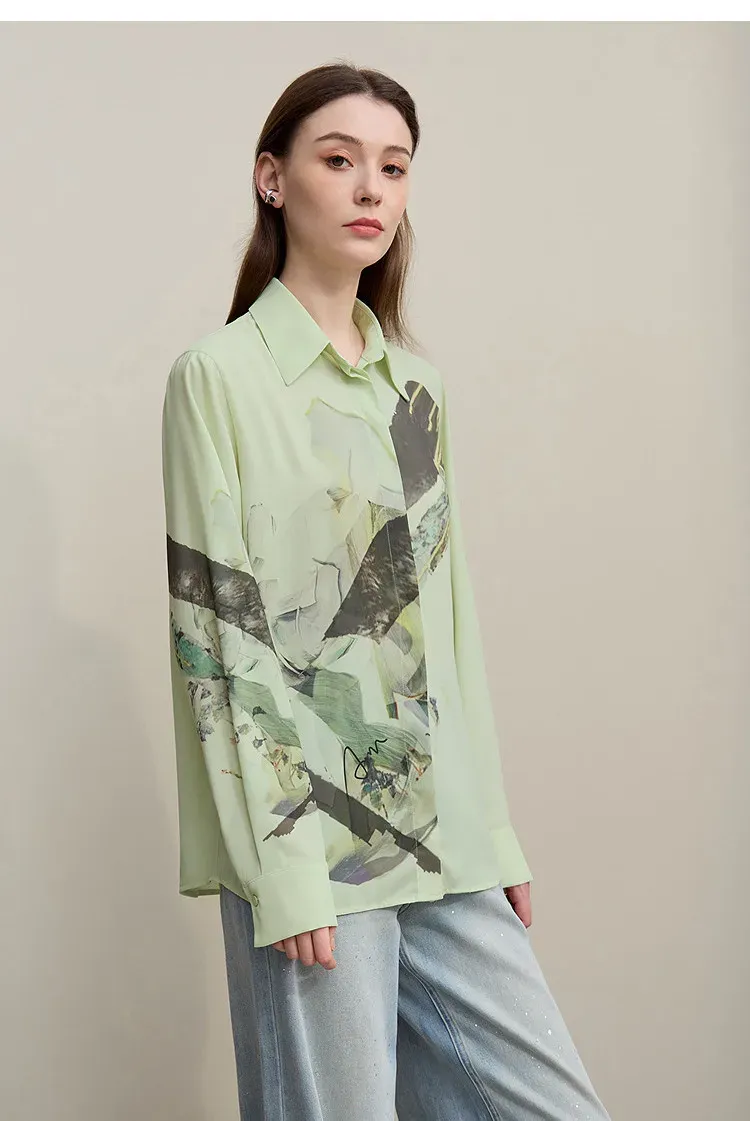 Chemisier fluide AMII en mousseline imprimée à col rabattu