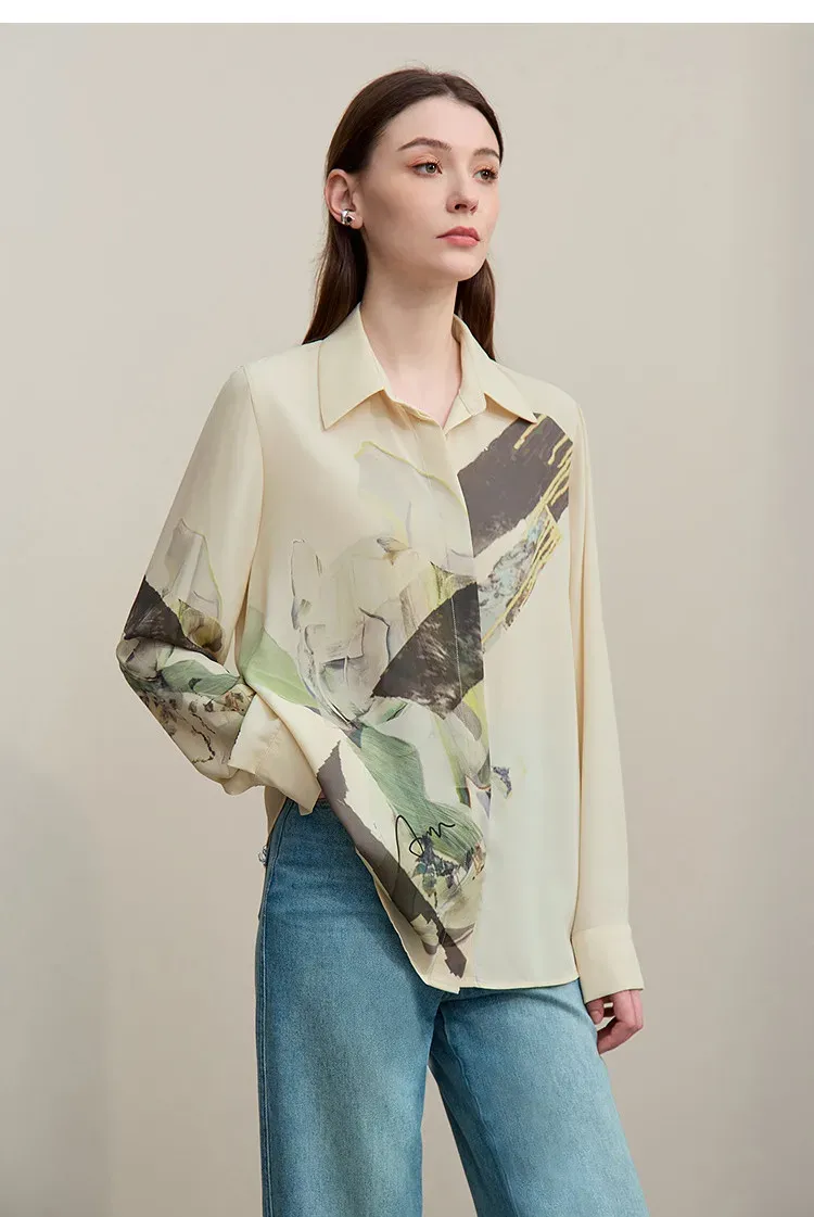 Chemisier fluide AMII en mousseline imprimée à col rabattu