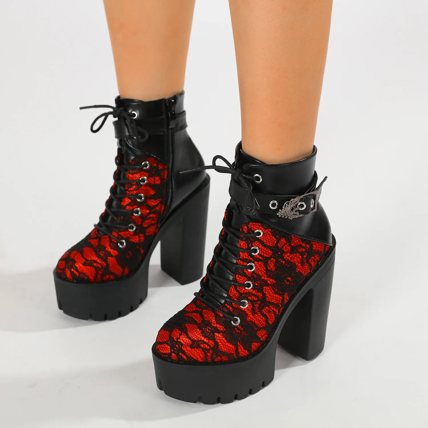Bottines gothiques rouges à talon haut et plateforme Gdgydh