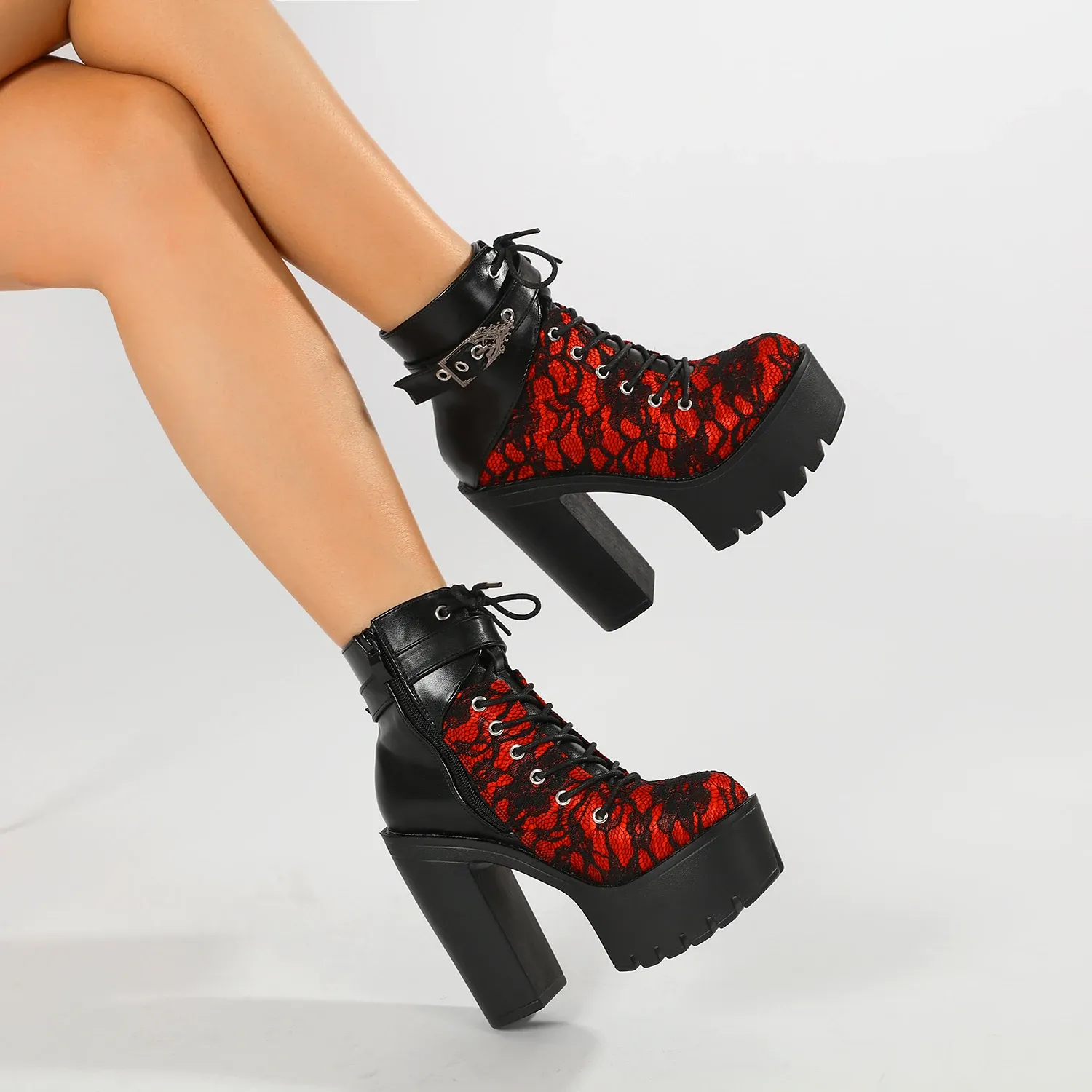 Bottines gothiques rouges à talon haut et plateforme Gdgydh