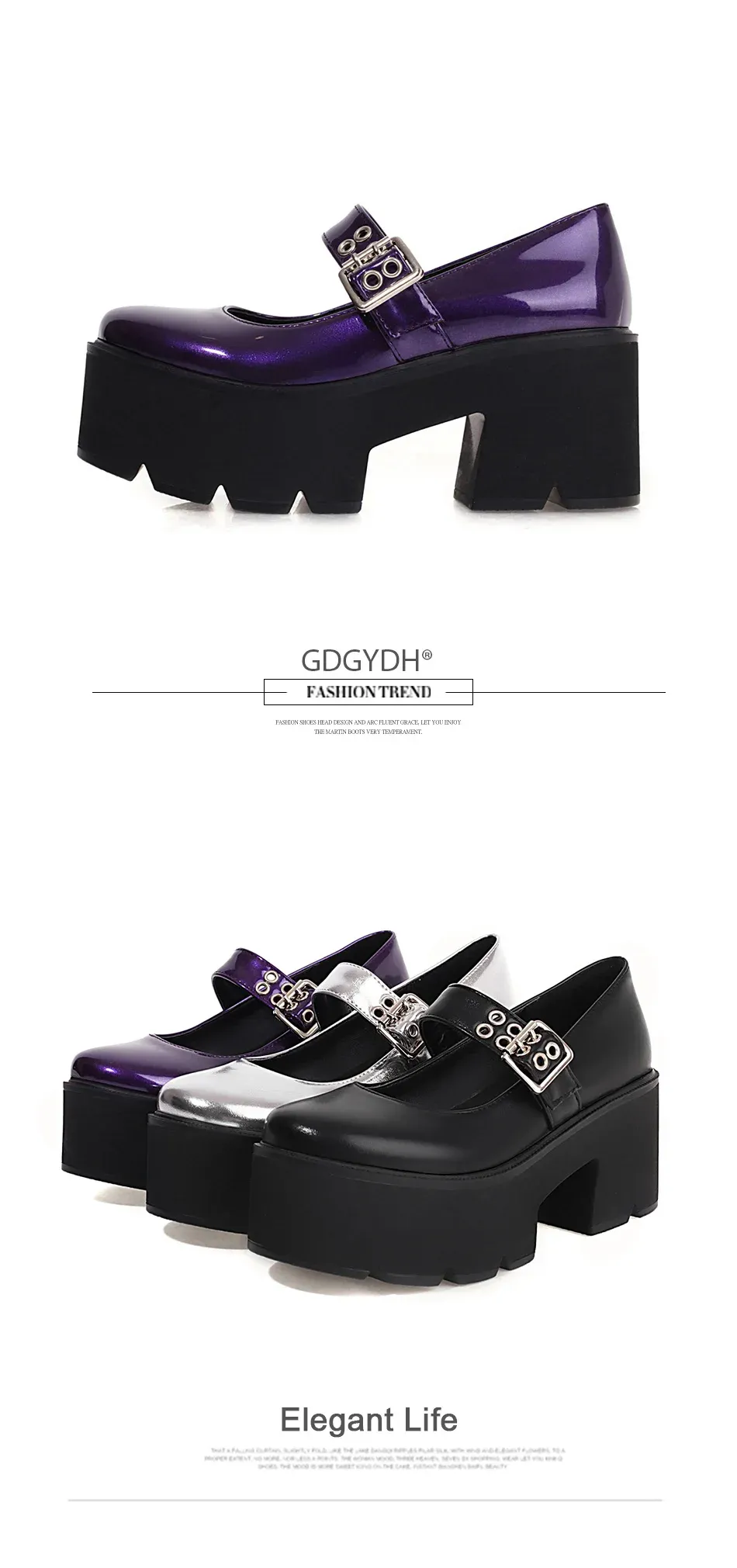 Escarpins Mary Jane violets à plateforme et talon carré