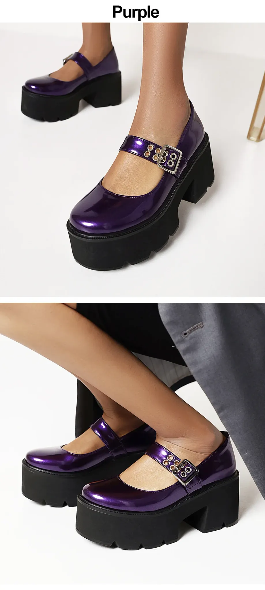 Escarpins Mary Jane violets à plateforme et talon carré