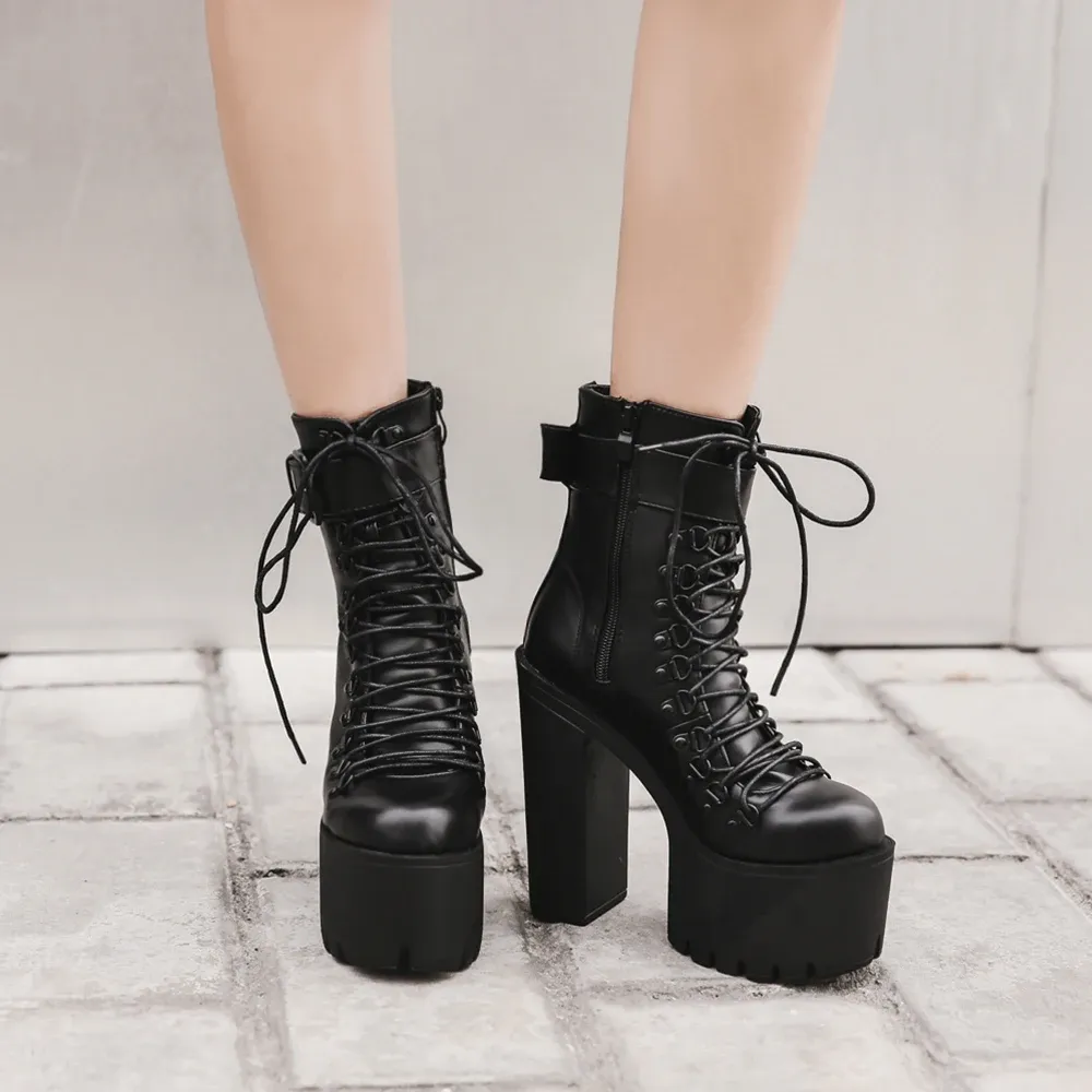 Bottines plateforme punk à talon carré pour femme Gdgydh