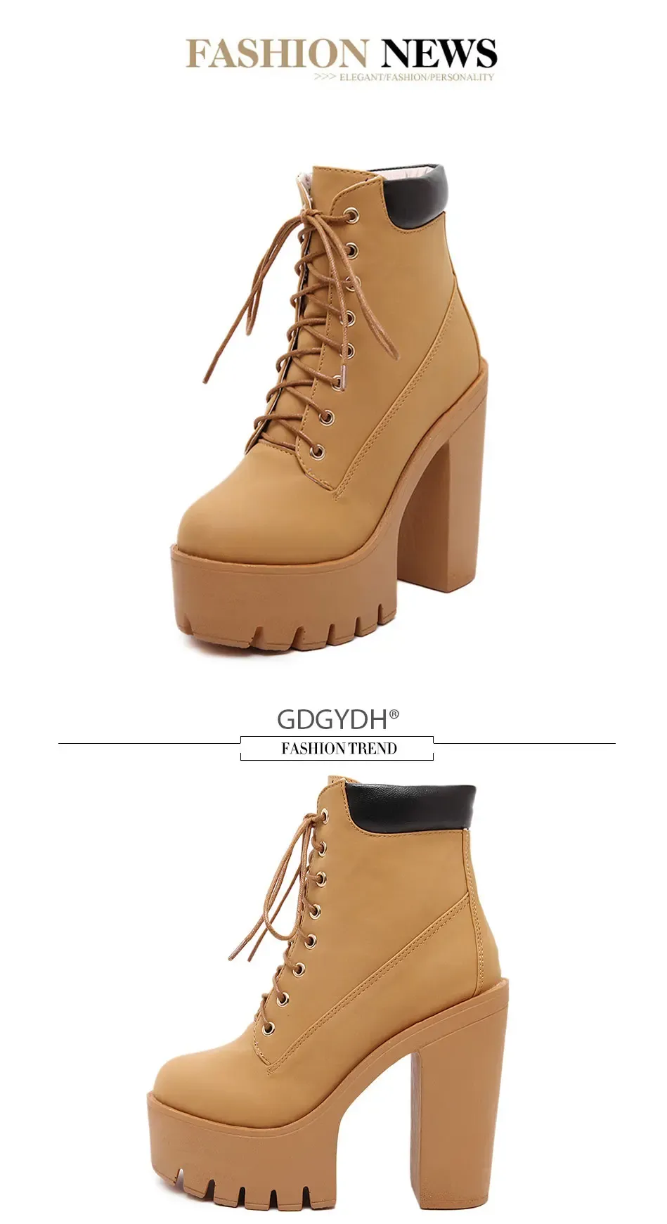 Bottines à lacets à talon carré Gdgydh en PU