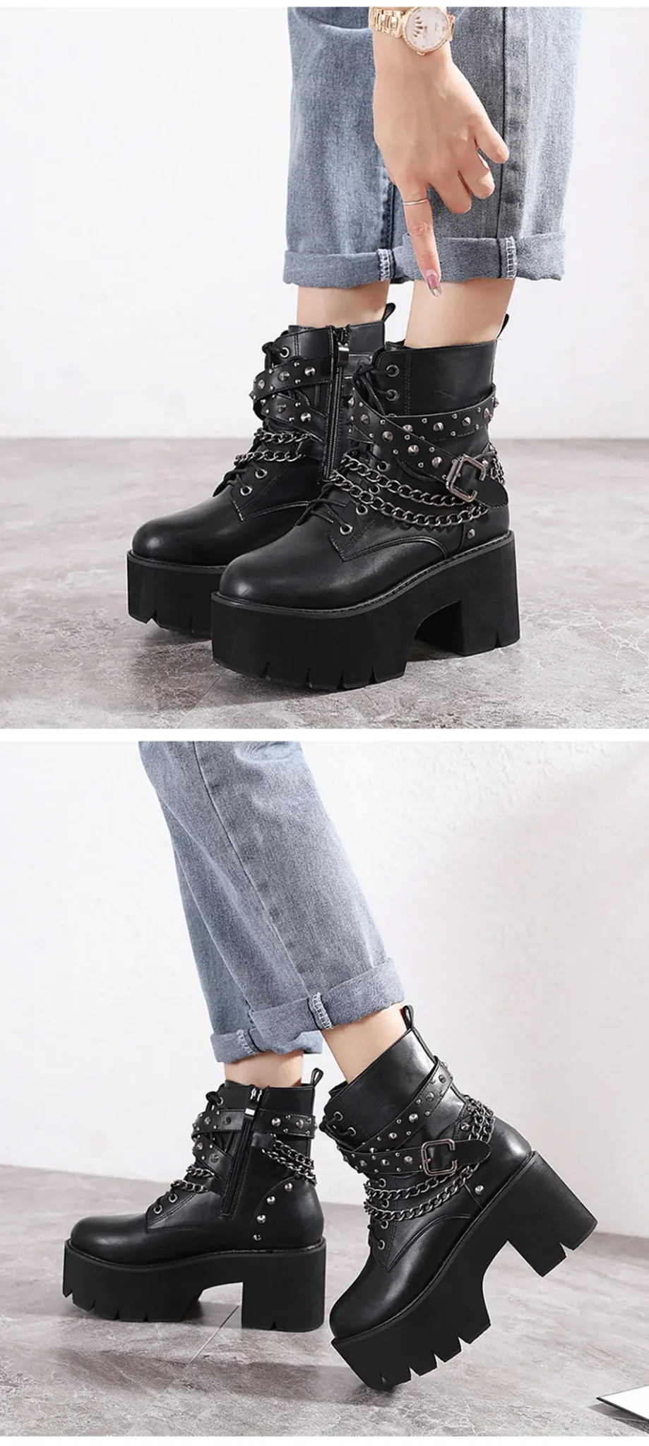 Bottines gothiques à chaîne et talon carré Gdgydh