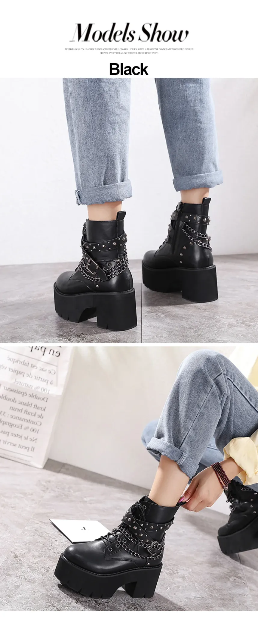 Bottines gothiques à chaîne et talon carré Gdgydh