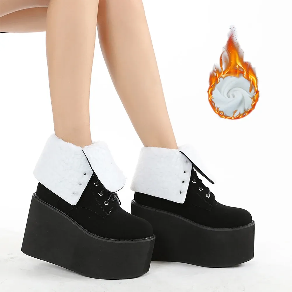 Bottes d’hiver compensées Gdgydh en PU doublées fourrure