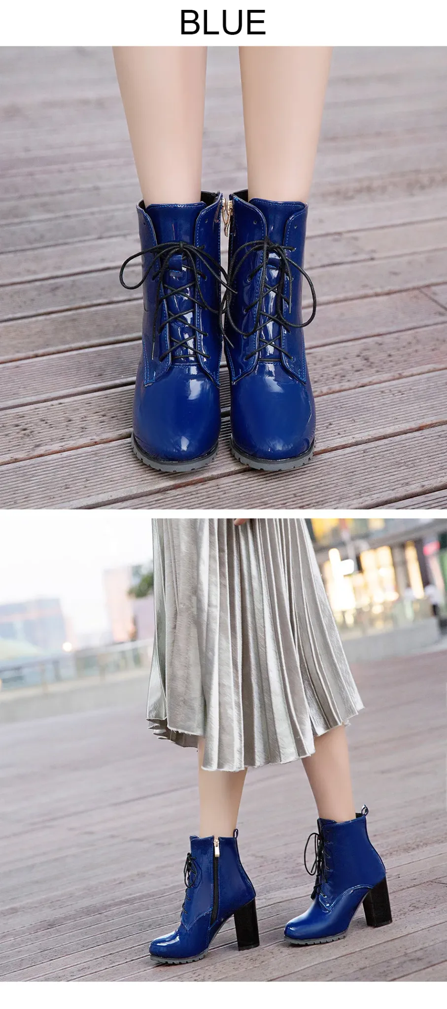 Bottines à talon carré Gdgydh en cuir verni, lacets et zip