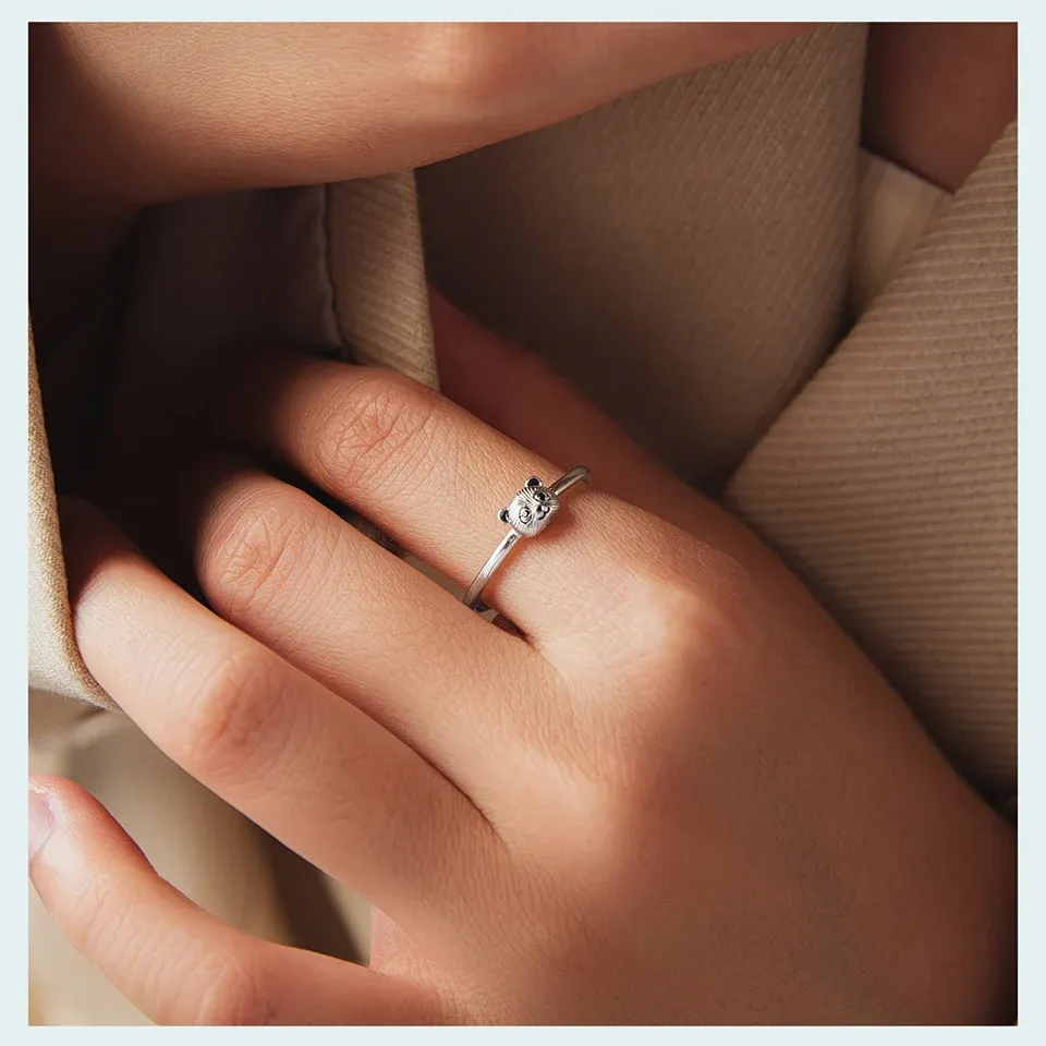 Bague panda en argent 925 WOSTU au style ludique