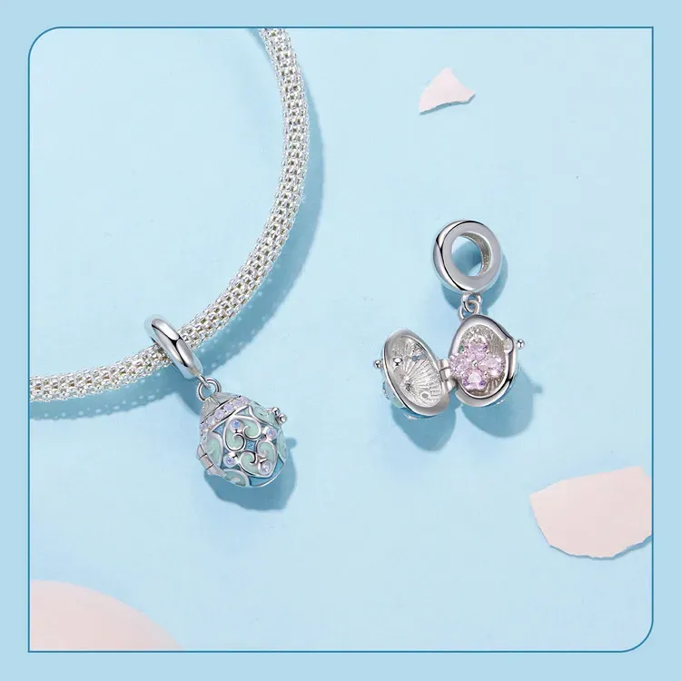 Breloque œuf porte-bonheur en argent 925 émaillé WOSTU