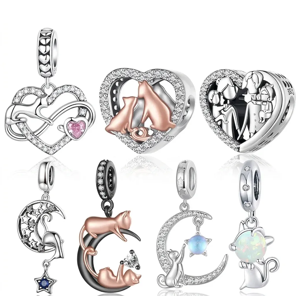 Breloque chat baiser argent 925 WOSTU