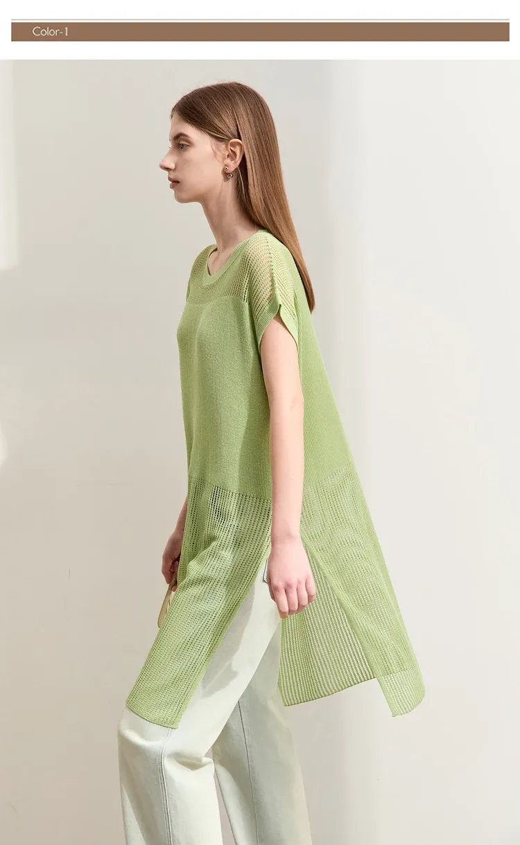 Pull long ajouré AMII en maille légère pour femme