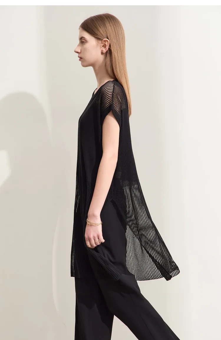 Pull long ajouré AMII en maille légère pour femme