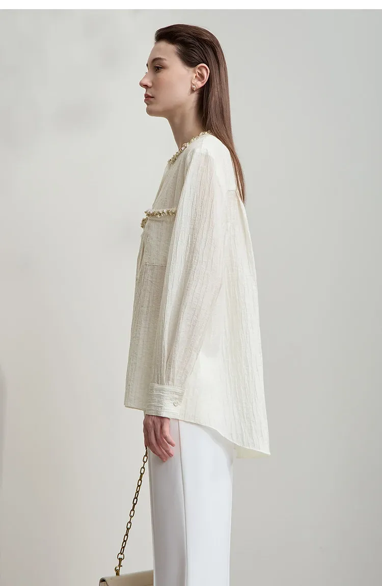 Chemise AMII femme à col rond et poches, coupe ample