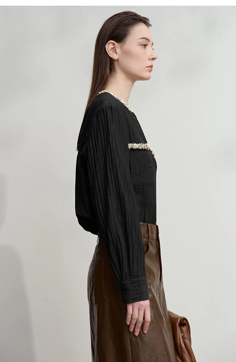 Chemise AMII femme à col rond et poches, coupe ample