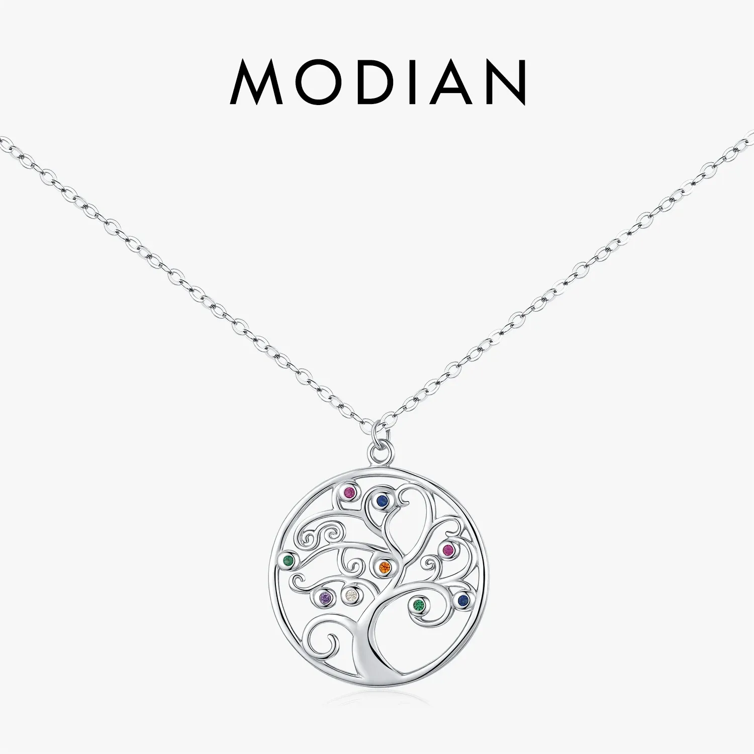 Collier arbre rétro en argent 925 avec zircon scintillant