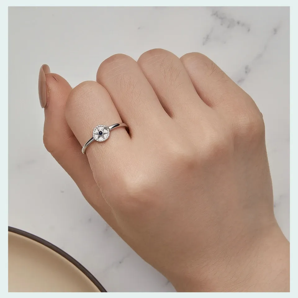 Bague ouverte WOSTU en argent 925 avec motifs symboliques