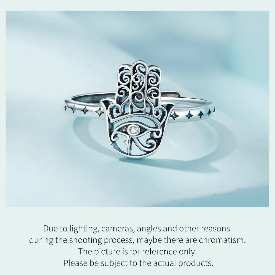 Bague ouverte WOSTU en argent 925 avec motifs symboliques