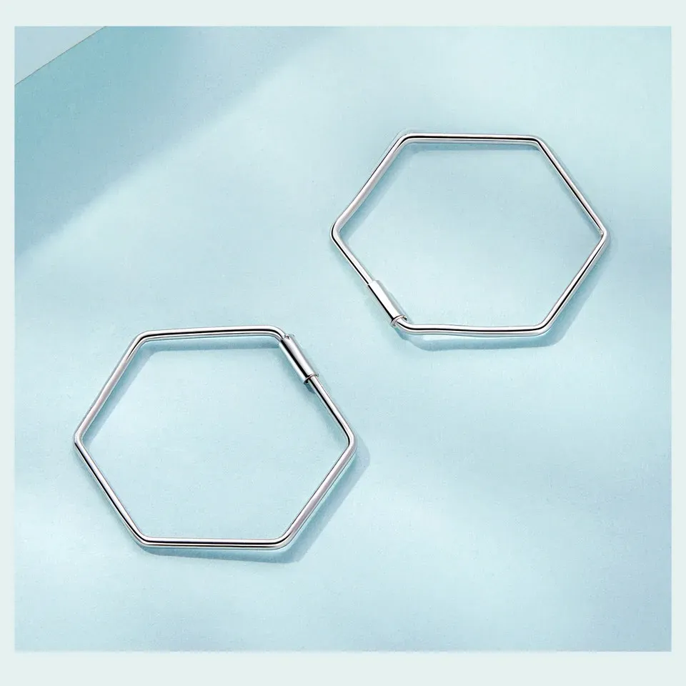 Boucles d’oreilles hexagonales en argent 925 WOSTU, finition blanche