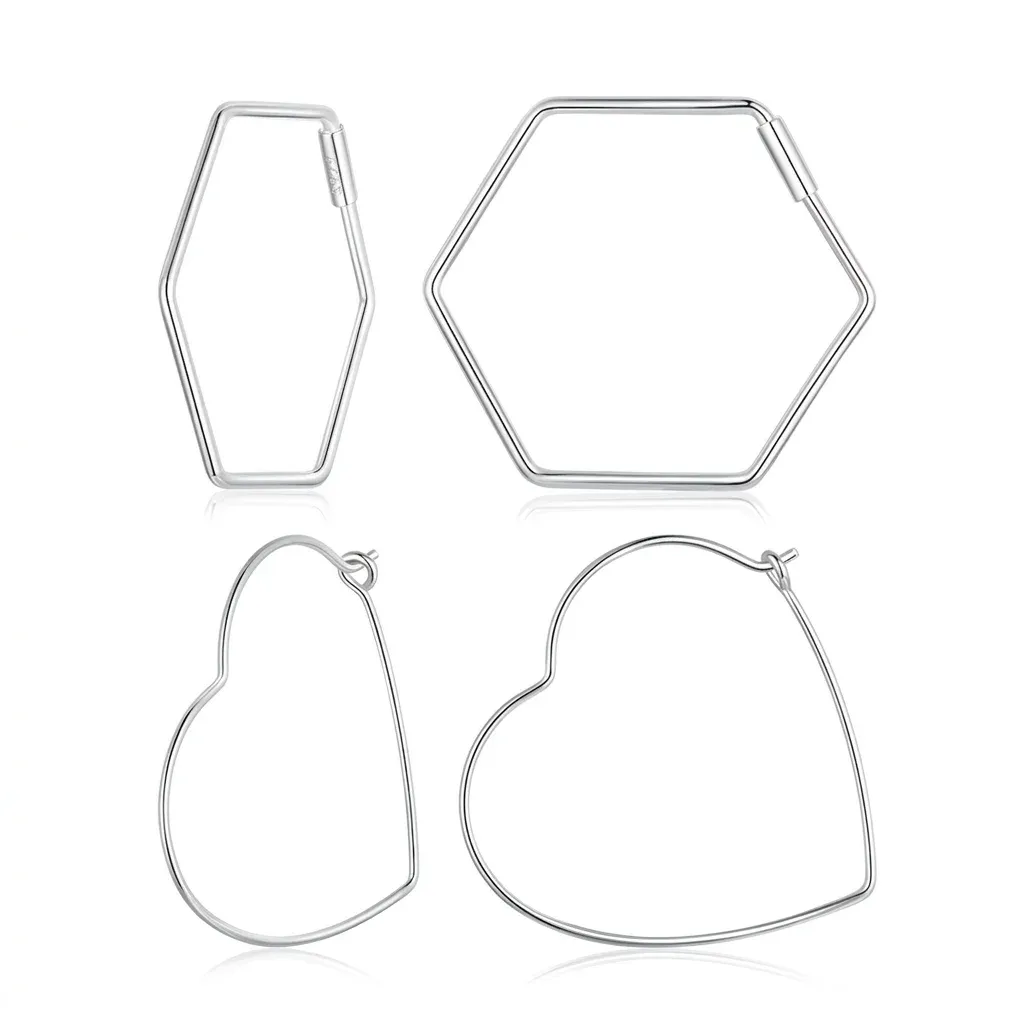 Boucles d’oreilles argent 925 hexagone et cœur