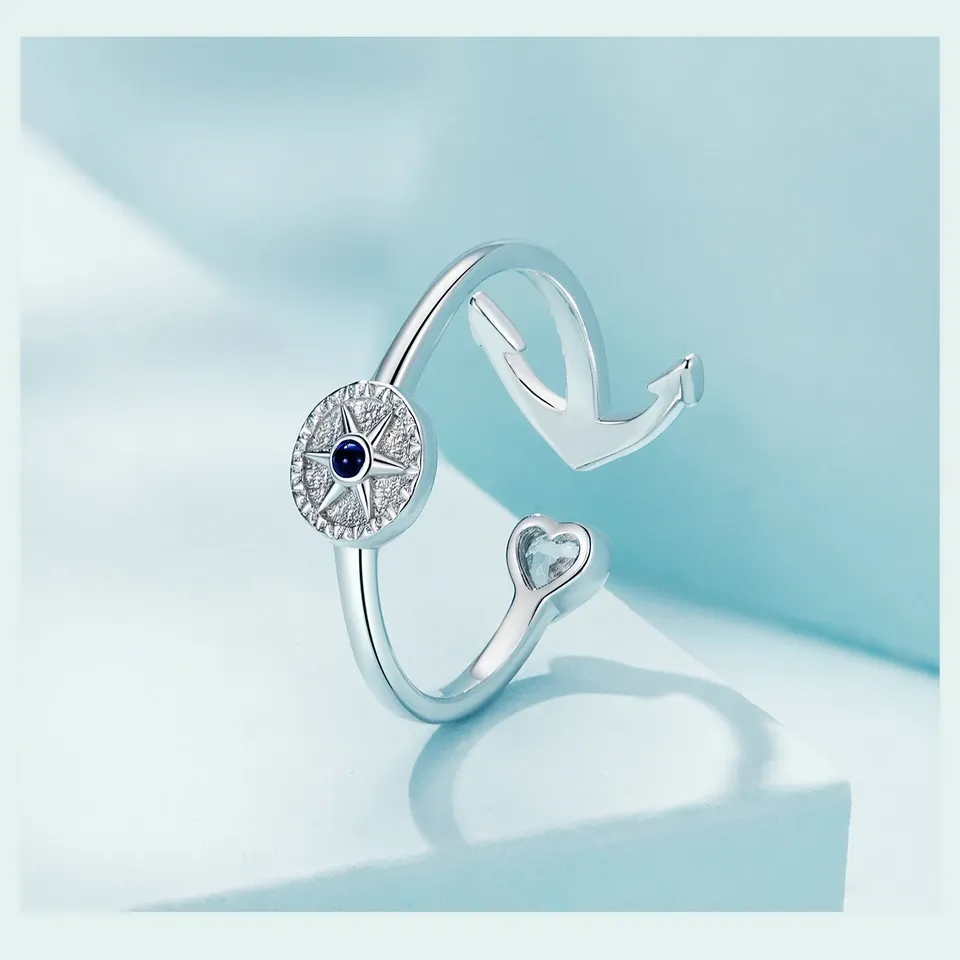 Bague ouverte WOSTU en argent 925 avec motifs symboliques