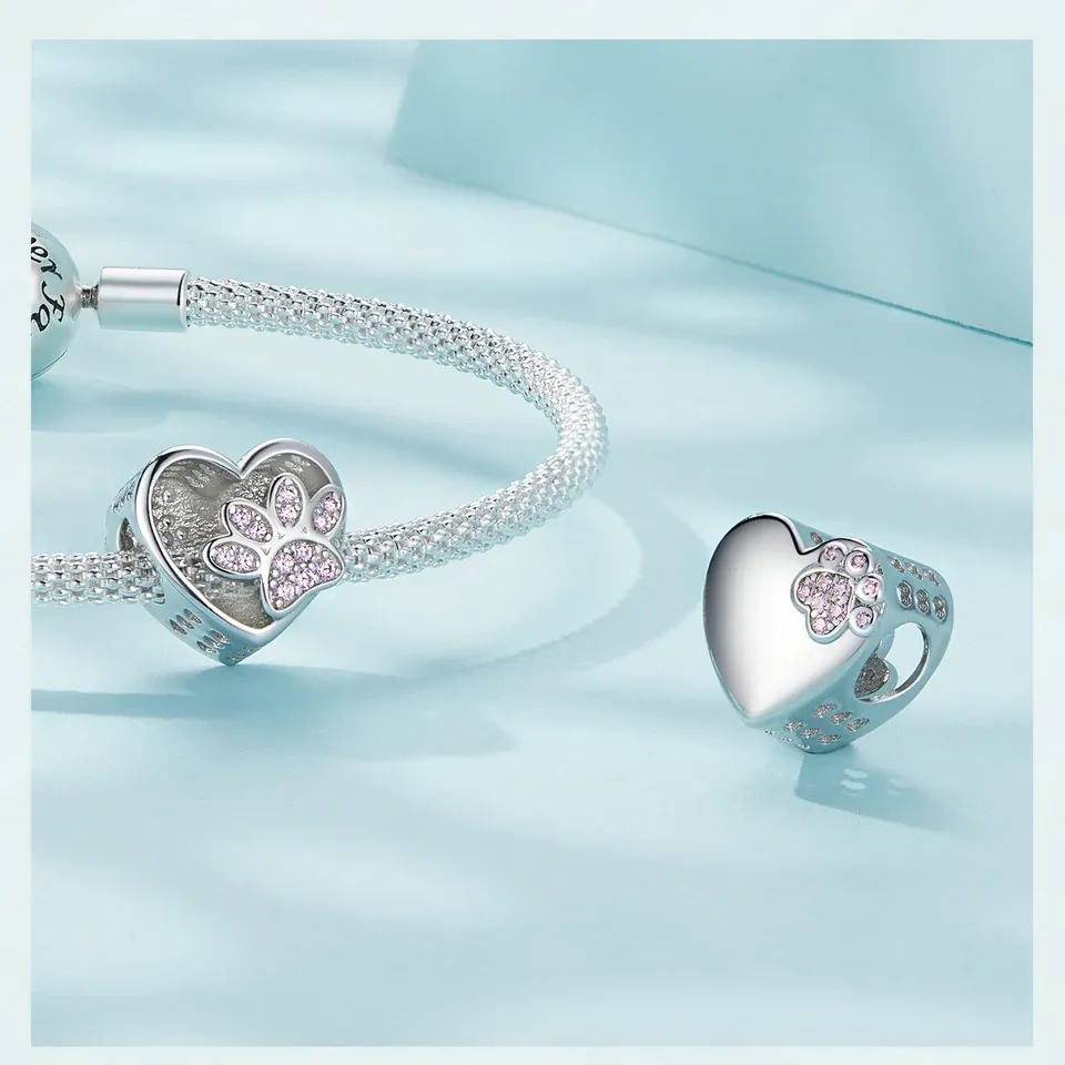 Breloque cœur patte personnalisable en argent 925 WOSTU