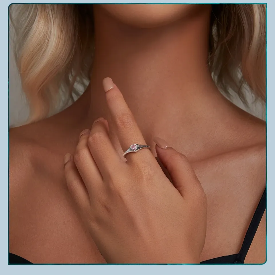Bague ouverte WOSTU en argent 925 à cœur rose et aile d’ange