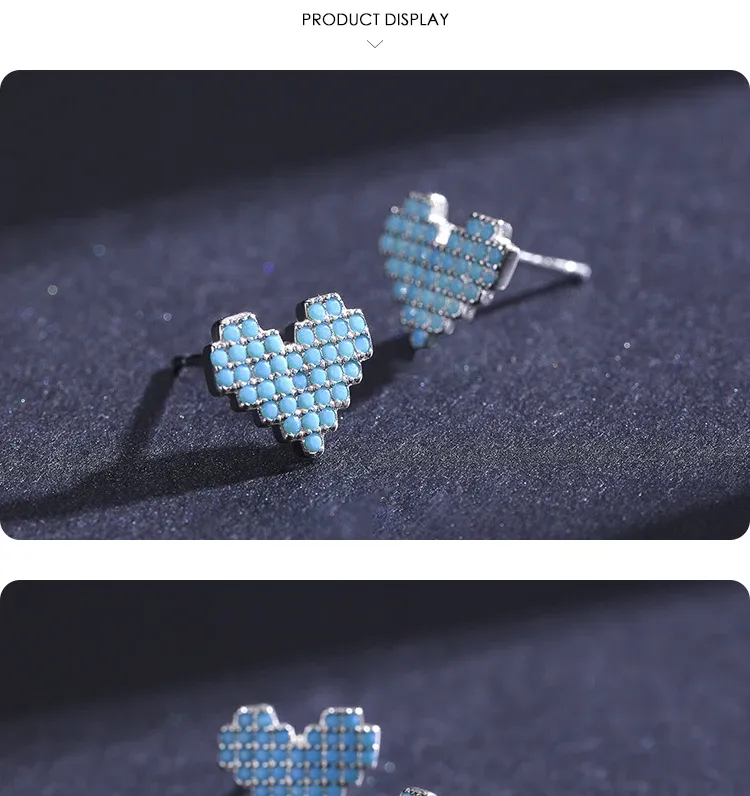 Boucles d’oreilles cœur turquoise en argent 925 MODIAN