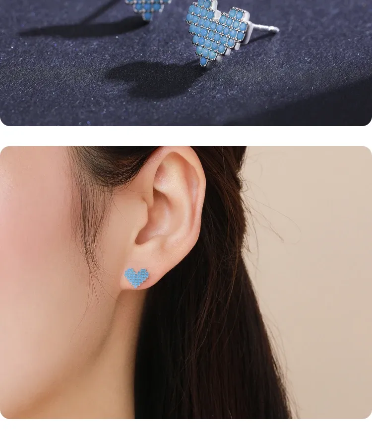 Boucles d’oreilles cœur turquoise en argent 925 MODIAN