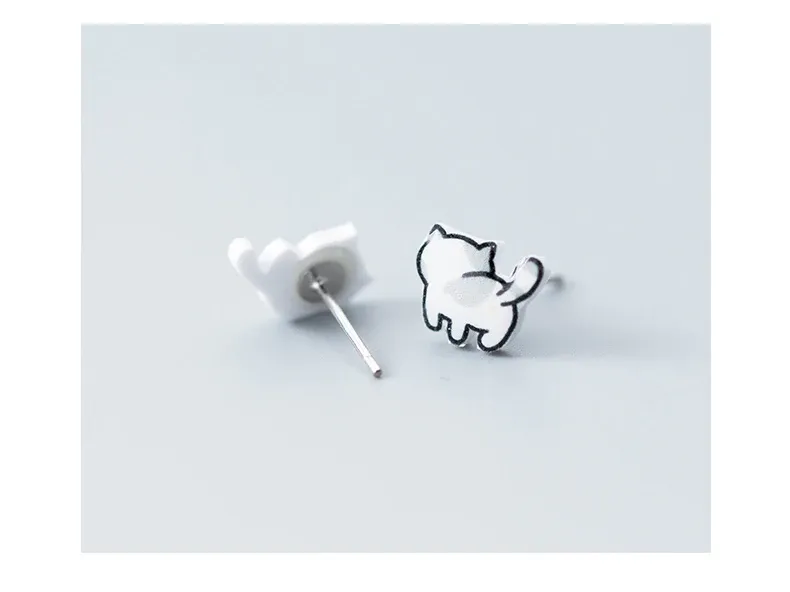 Boucles d’oreilles chat porte-bonheur en argent 925 pour enfant