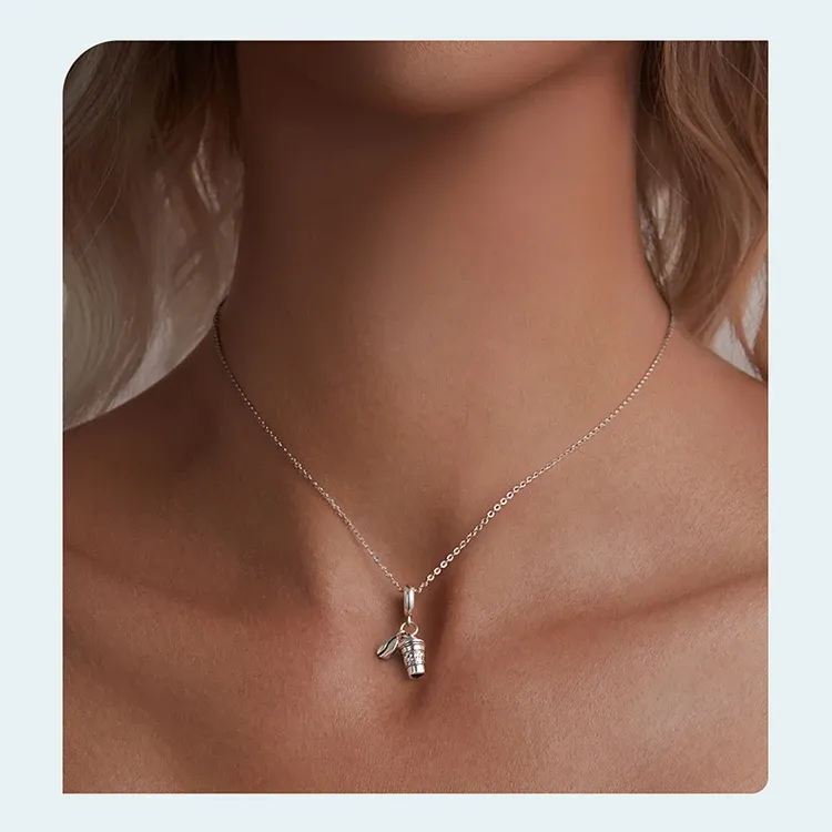 Breloque caméra et tasse en argent 925 émaillé noir WOSTU