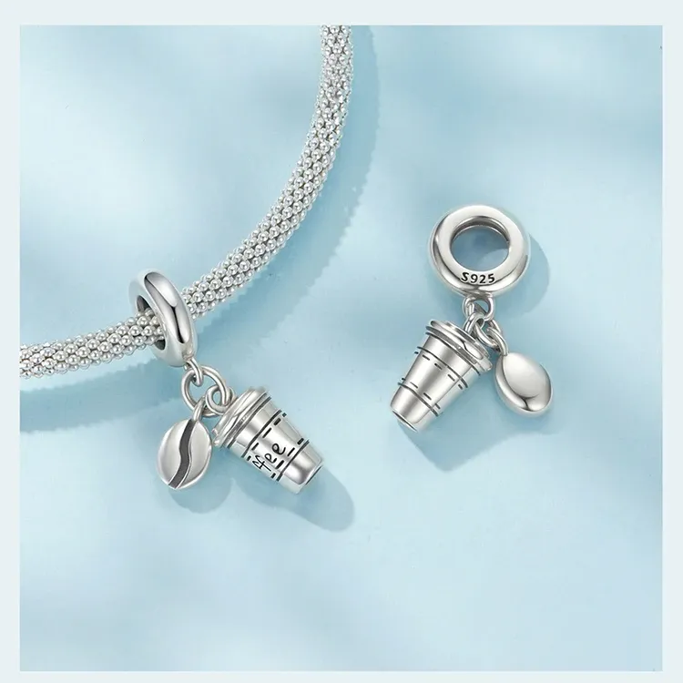 Breloque caméra et tasse en argent 925 émaillé noir WOSTU