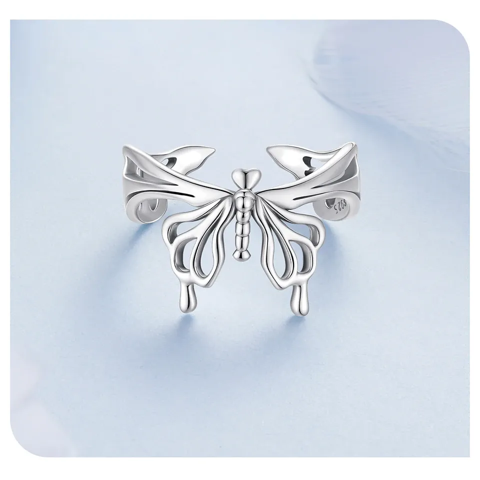 Bague papillon ouverte en argent 925 avec zircon