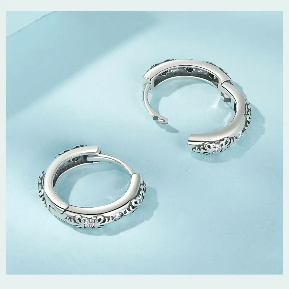 Créoles rétro WOSTU en argent 925 oxydé et zircon