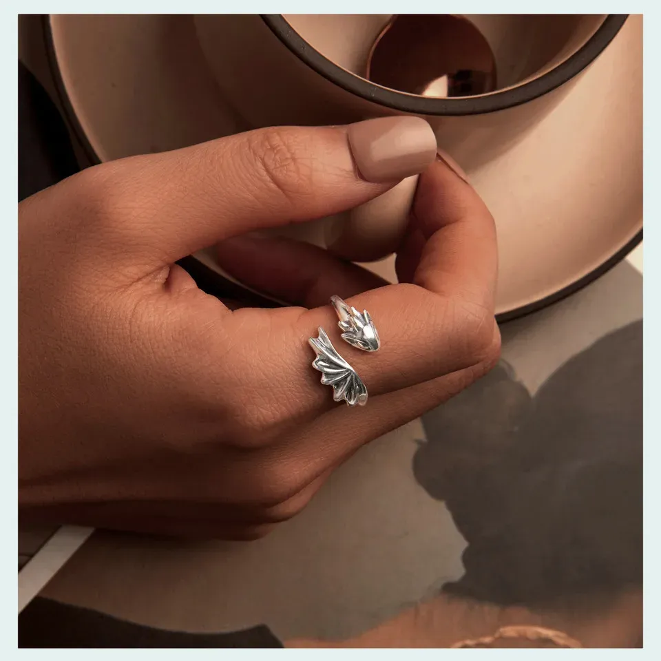 Bague ouverte WOSTU en argent 925 au motif dragon et araignée