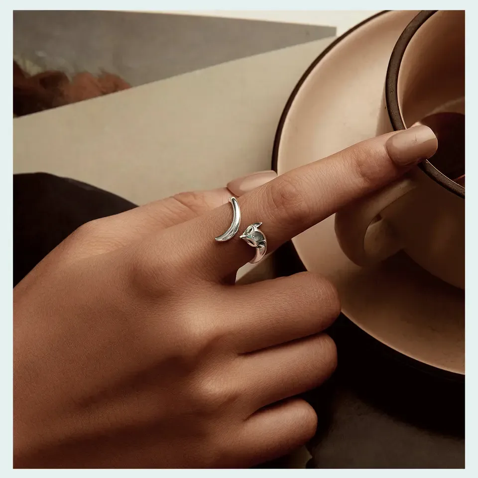 Bague ouverte WOSTU en argent 925 au motif dragon et araignée