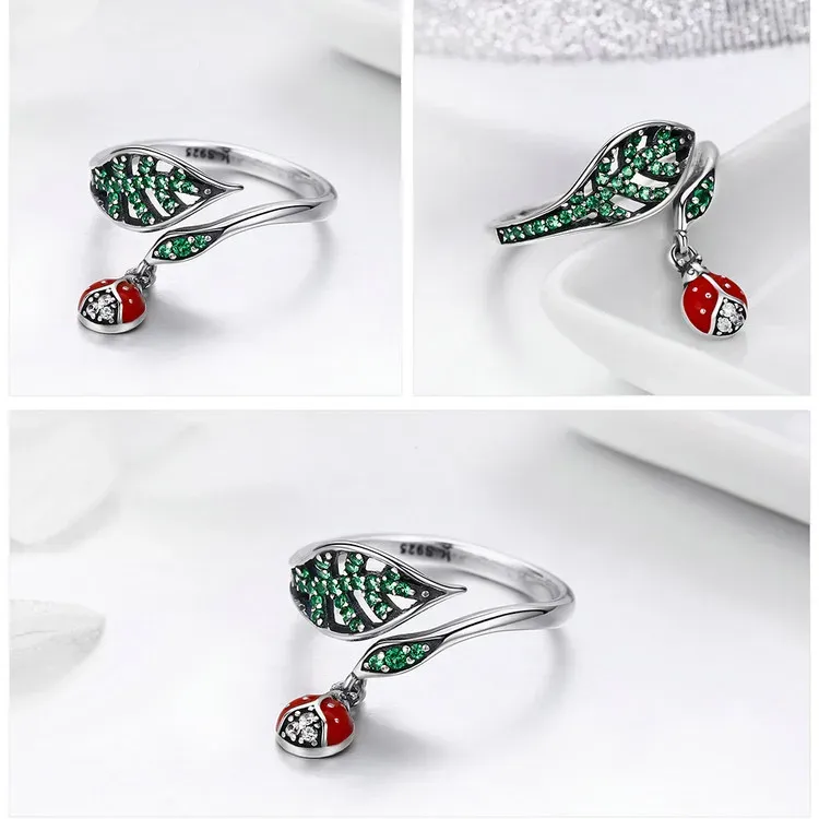 Bague en argent 925 motif abeille et fleur, ajustable
