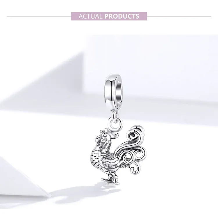 Breloque coq WOSTU en argent 925 pour bracelet