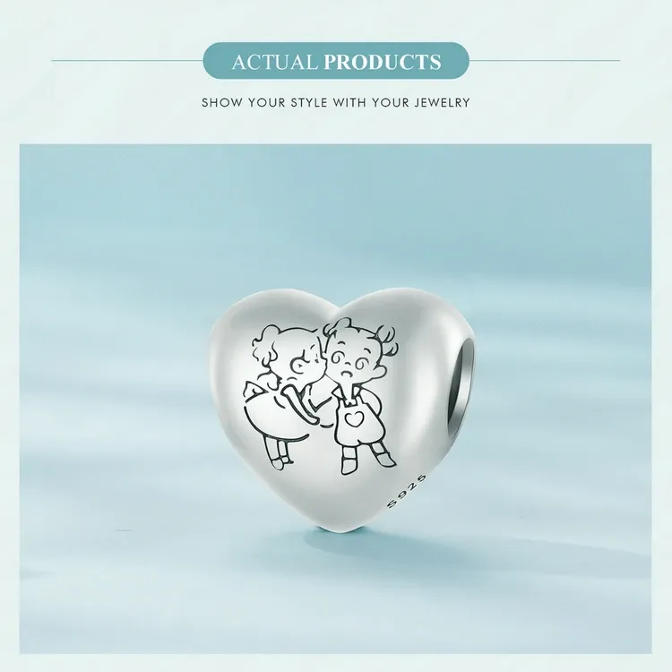 Breloque cœur familial en argent 925 WOSTU plaqué platine