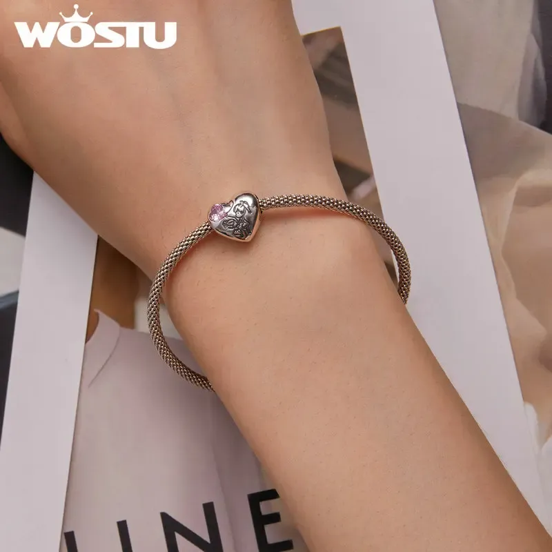 Breloque cœur familial en argent 925 WOSTU plaqué platine