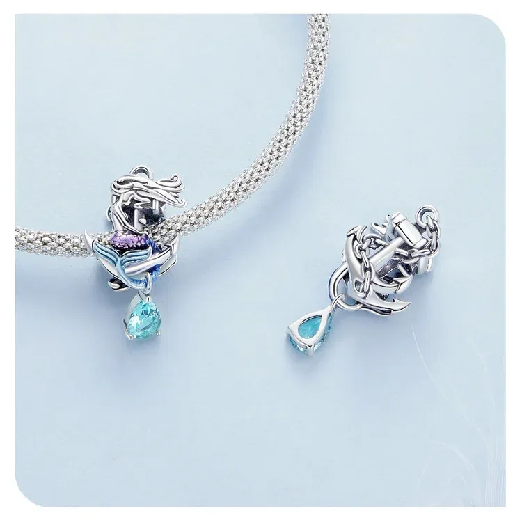 Chaîne de sécurité plume en argent 925 WOSTU émail bleu-vert