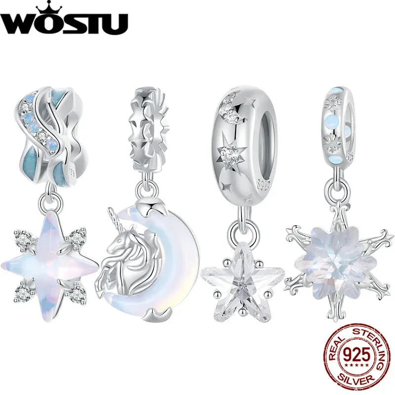 Breloque étoile transparente en argent 925 avec arrêt silicone WOSTU