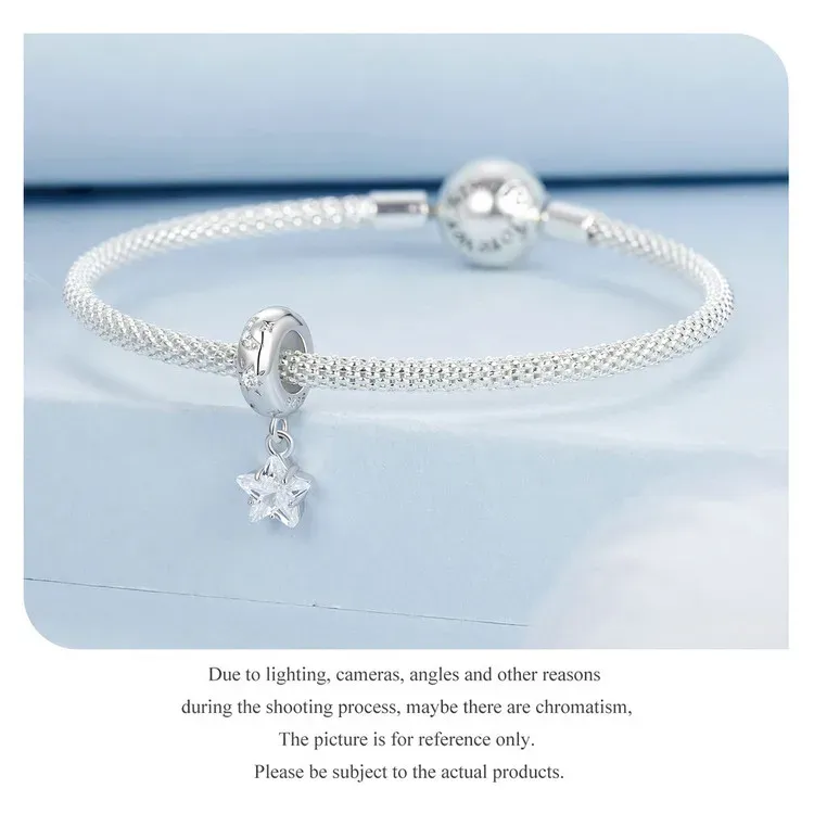 Breloque étoile transparente en argent 925 avec arrêt silicone WOSTU