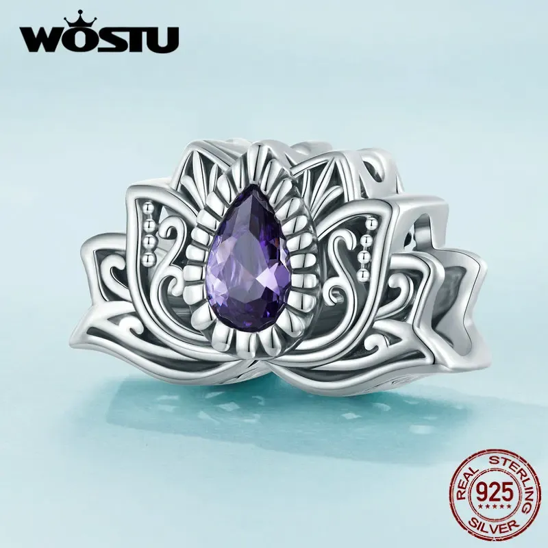 Breloque lotus WOSTU en argent 925 et zircon violet